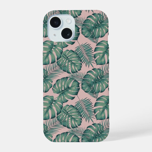 Tropical Leaf Pattern iPhone 15 Case (Back)