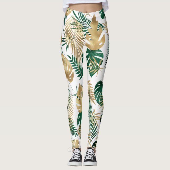 Tropical Leaf Pattern  Leggings (Front)