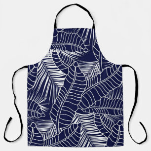 tropical leaf pattern on the navy blue background apron
