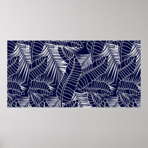 tropical leaf pattern on the navy blue background poster