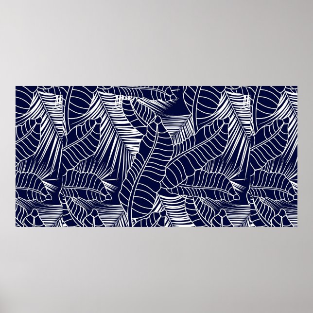 tropical leaf pattern on the navy blue background poster (Front)