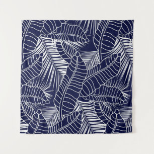 tropical leaf pattern on the navy blue background tapestry