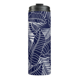 tropical leaf pattern on the navy blue background thermal tumbler