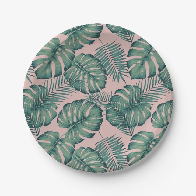 Tropical Leaf Pattern Paper Plate (Front)