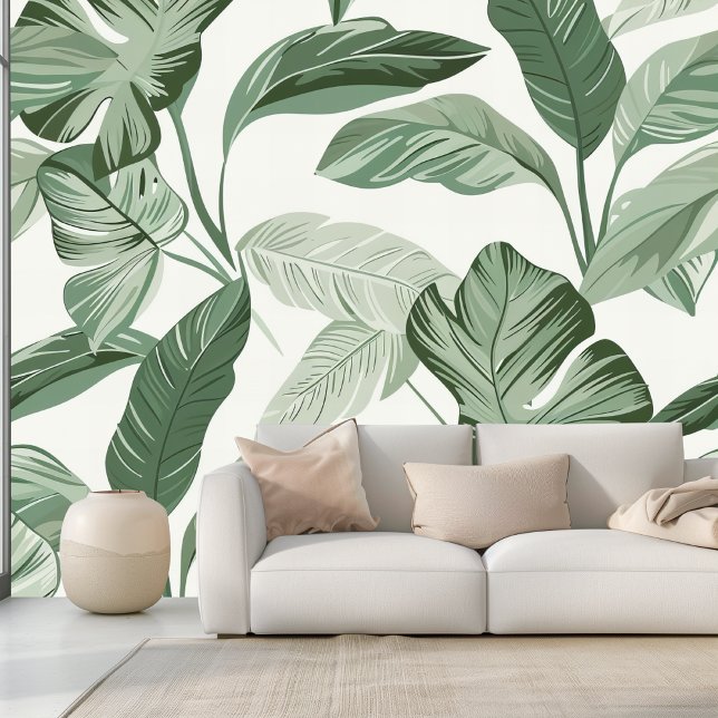 Tropical Leaf Pattern | Seamless Sage Green Wallpaper (Creator Uploaded)