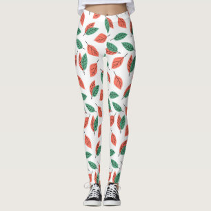 Tropical leaf pattern yoga leggings