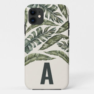 Tropical leaf personalised initial iPhone 11 case