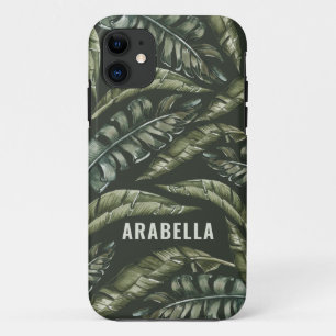 Tropical leaf personalised name and initial iPhone 11 case