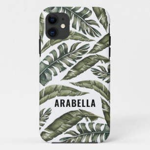 Tropical leaf personalised name and initial iPhone 11 case