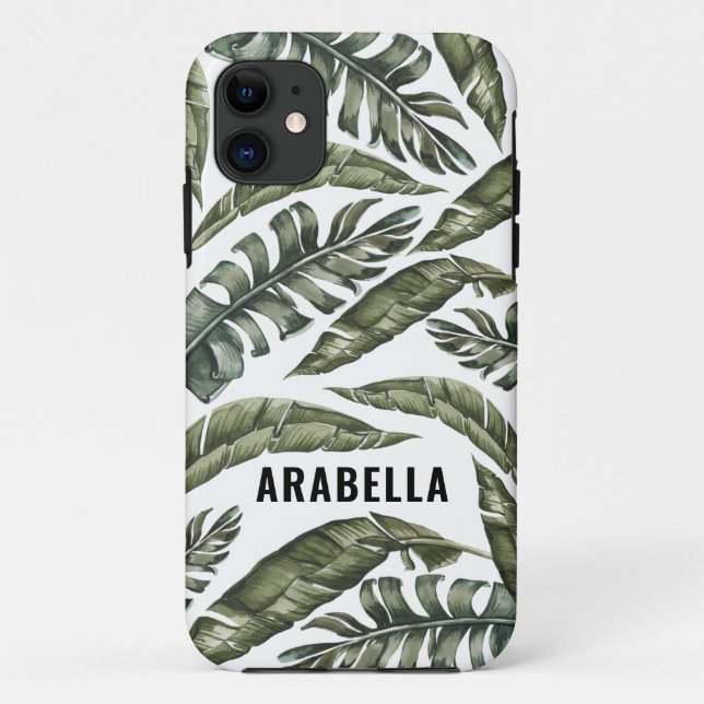 Tropical leaf personalised name and initial Case-Mate iPhone case (Back)