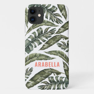 Tropical leaf personalised name and initial iPhone 11 case