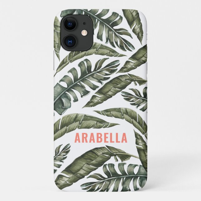 Tropical leaf personalised name and initial Case-Mate iPhone case (Back)
