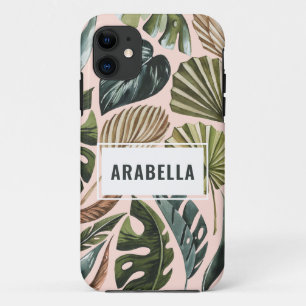 Tropical leaf personalised name and initial iPhone 11 case