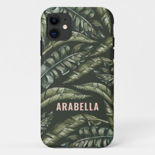 Tropical leaf personalised name and initial iPhone 11 case