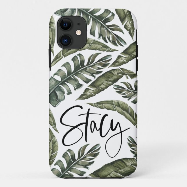 Tropical leaf personalised name stacy Case-Mate iPhone case (Back)