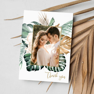 Tropical Leaf Photo Beach Wedding Thank You Card
