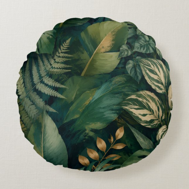 Tropical Leaf Round Floor Pillow (Front)