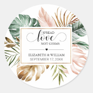 Tropical Leaf Spread Love Not Germs Hand Sanitizer Classic Round Sticker