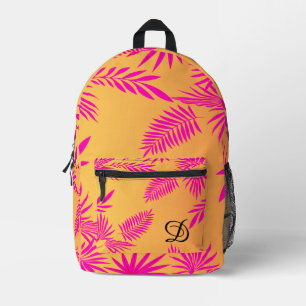 tropical leaf summer palm leaves orange pink printed backpack