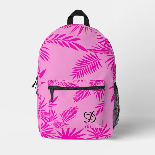 tropical leaf summer palm leaves pink pattern printed backpack (Front)