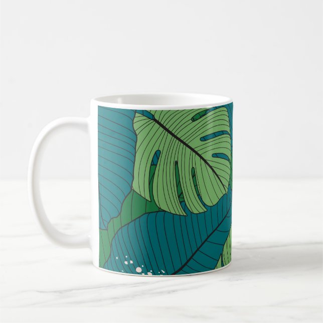 Tropical Leaf Tapestry: Vintage Verdure Coffee Mug (Left)