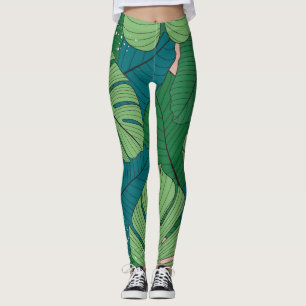 Tropical Leaf Tapestry: Vintage Verdure Leggings