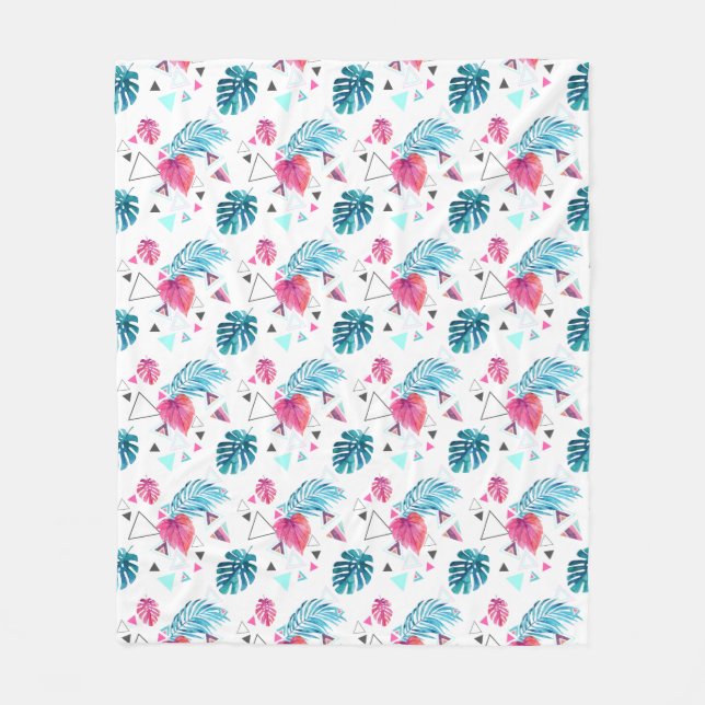 Tropical Leaf Triangle Pattern Fleece Blanket (Front)
