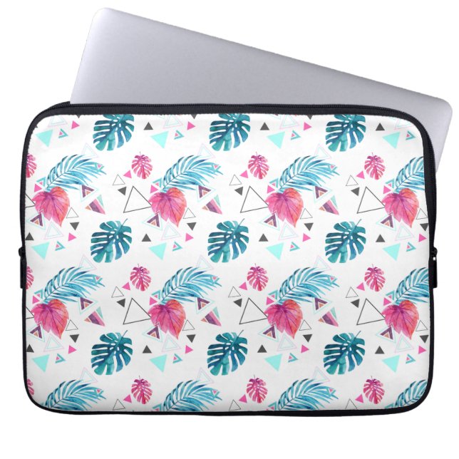 Tropical Leaf Triangle Pattern Laptop Sleeve (Front)