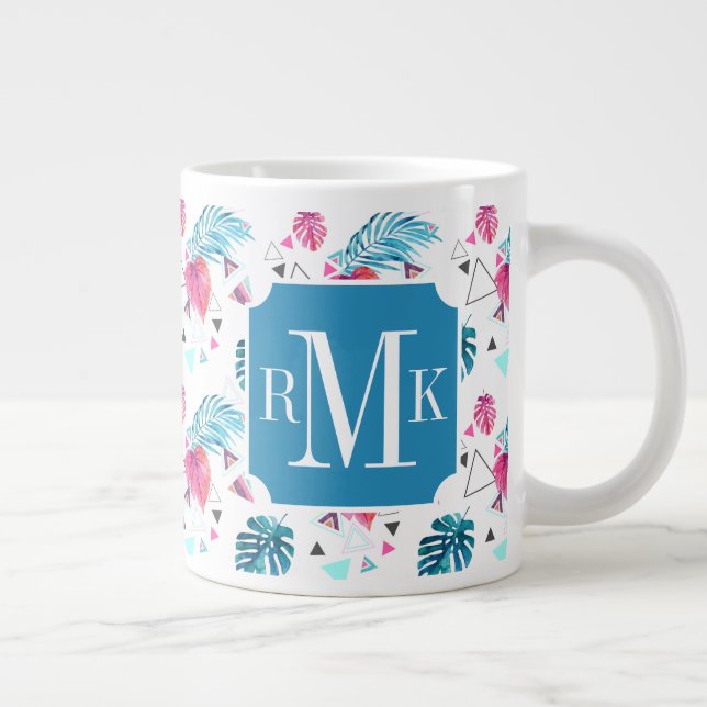 Tropical Leaf Triangle Pattern Large Coffee Mug (Right)