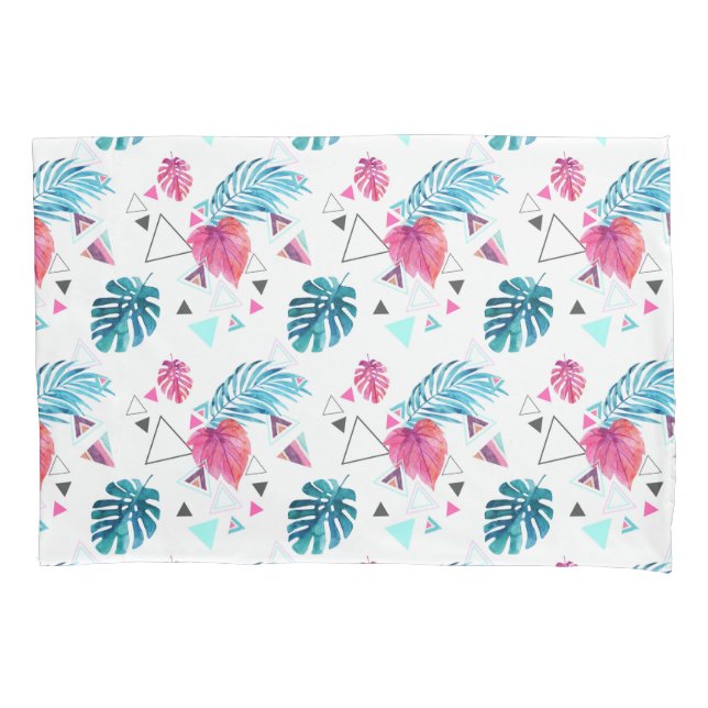 Tropical Leaf Triangle Pattern Pillowcase (Front-Left)