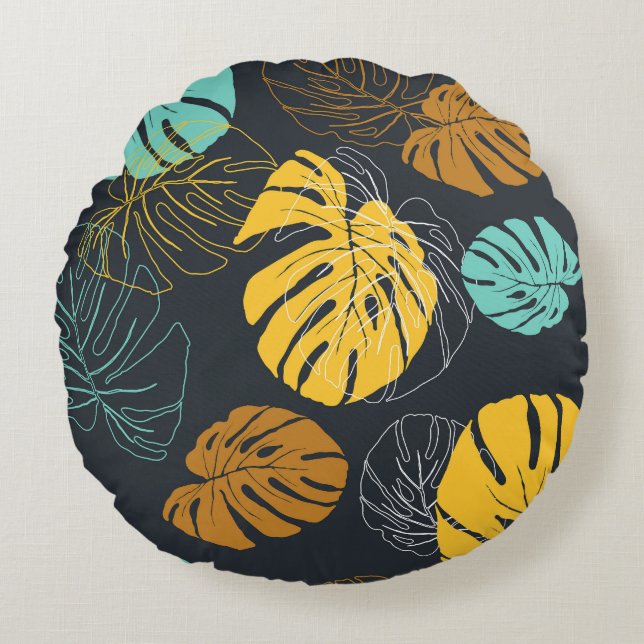Tropical Leaf Vintage Wallpaper Pattern Round Cushion (Front)