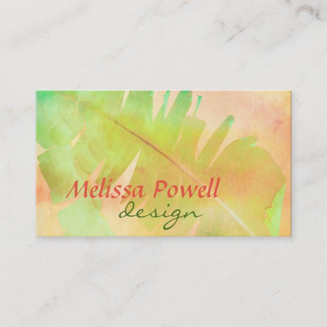 tropical leaf watercolor business cards (Front)