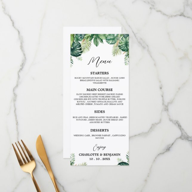Tropical Leaf Wedding Buffet Menu  (Front/Back In Situ)