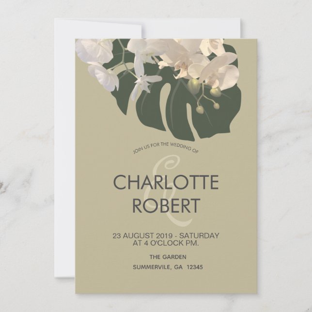 Tropical Leaf  White Orchids Wedding    Invitation (Front)