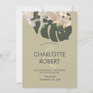 Tropical Leaf  White Orchids Wedding    Invitation