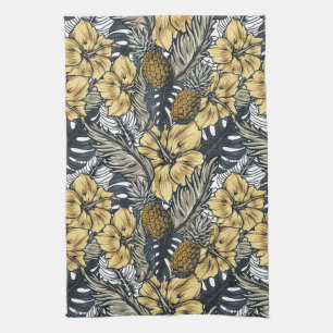 Tropical Leafs and Flowers Pattern Tea Towel