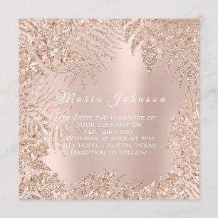 Tropical Leafs Glitter Garden Blush Rose Pink Invitation