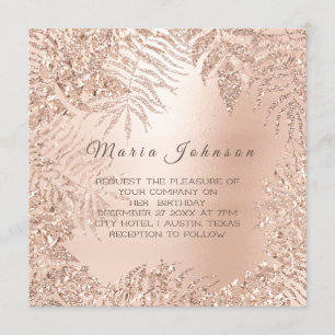 Tropical Leafs Glitter Garden Pink Rose Gold Invitation