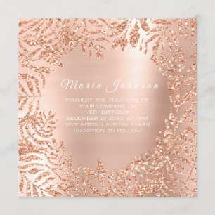 Tropical Leafs Palm Garden Blush Rose Copper Invitation