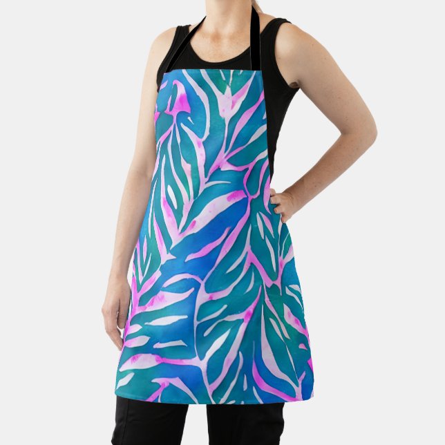 Tropical Leafy Blue Pink Pattern  Apron (Insitu)
