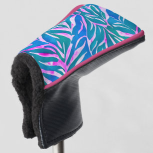 Tropical Leafy Blue Pink Pattern Golf Head Cover
