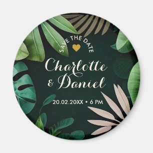 Tropical Leave Pattern Wedding Save The Date Magnet