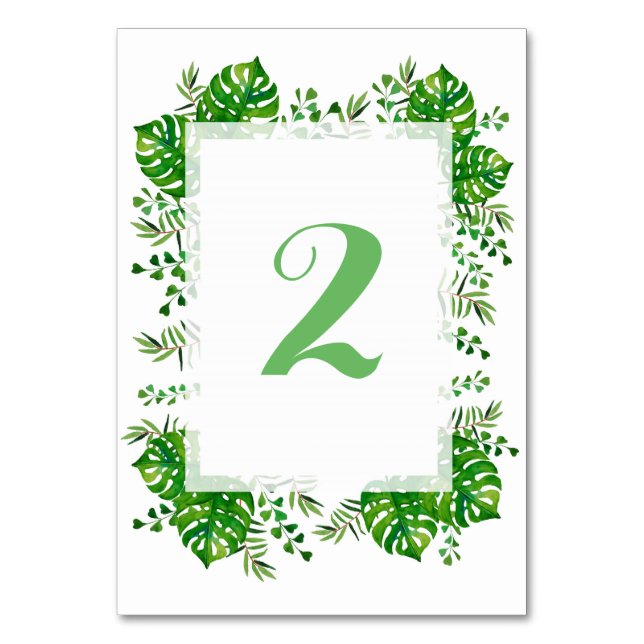 Tropical leave watercolor wedding table number (Back)