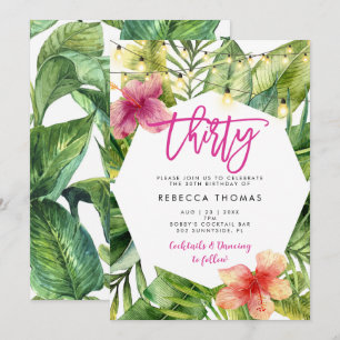 Tropical leaves 30th birthday party invitation