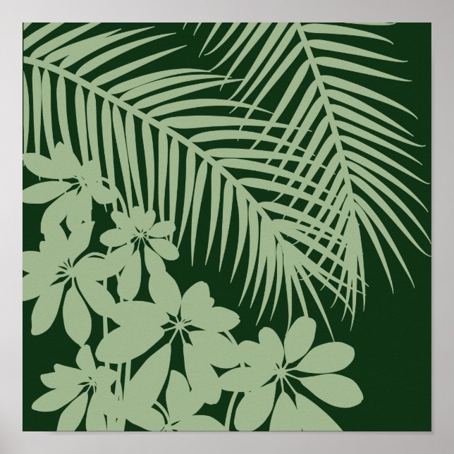 Tropical Leaves 3 Dark Green Modern Art Print (Front)