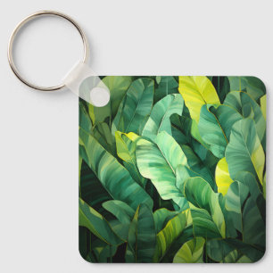 Tropical Leaves Abstract Botanical Jungle Nature Key Ring