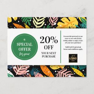 Tropical Leaves Abstract Coupon Discount Postcard