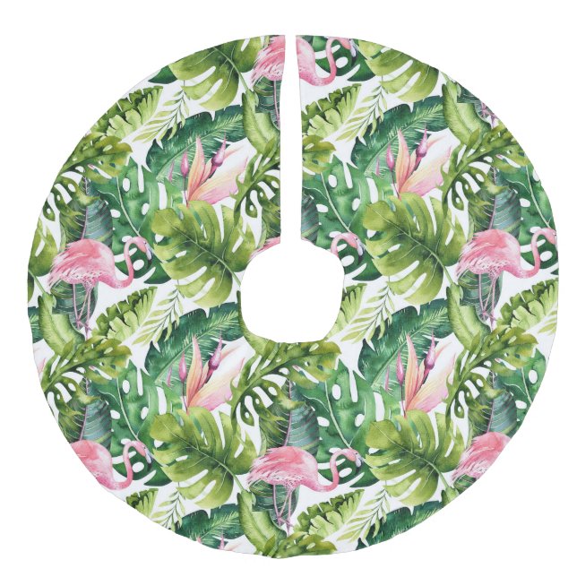 Tropical Leaves and Flamingo  Christmas Tree Skirt (Front)