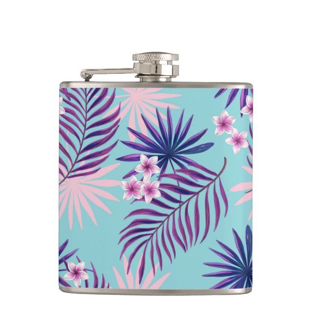 Tropical leaves and flowers 2 hip flask (Front)