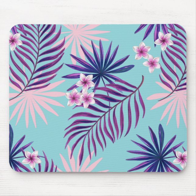 Tropical leaves and flowers 2 mouse mat (Front)